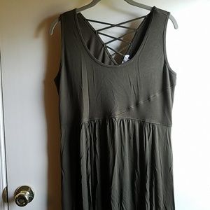 2x hi lo hem sleeveless olive green dress